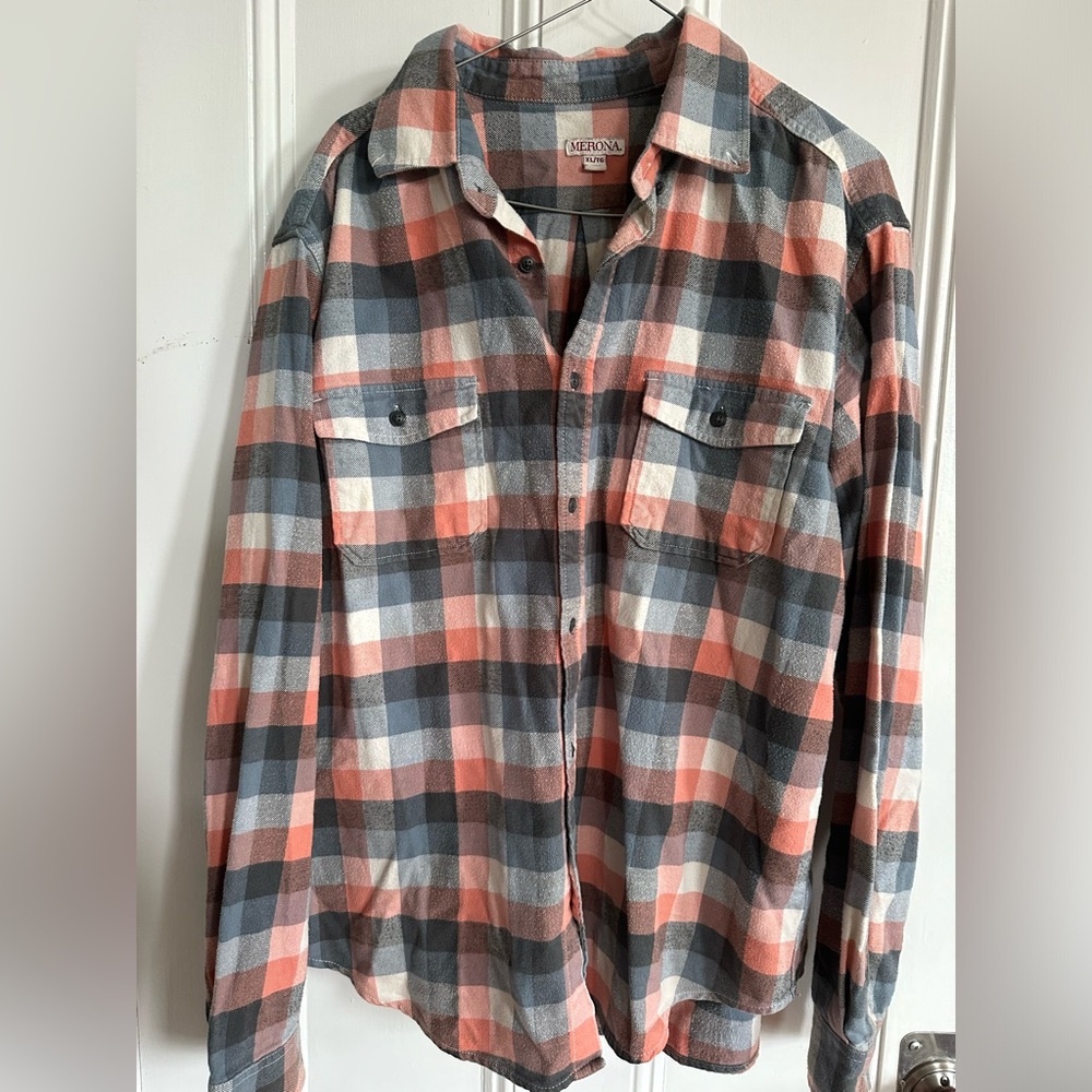 XL peach, grey, blue flannel Merona. Great condition. Unisex